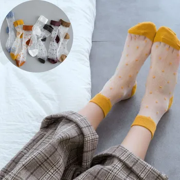 

2019 Harajuku Women Colorful Breathable Ankle Socks Crystal Wire Polka Dot Ultra-thin Transparent Breathable Funny Socks