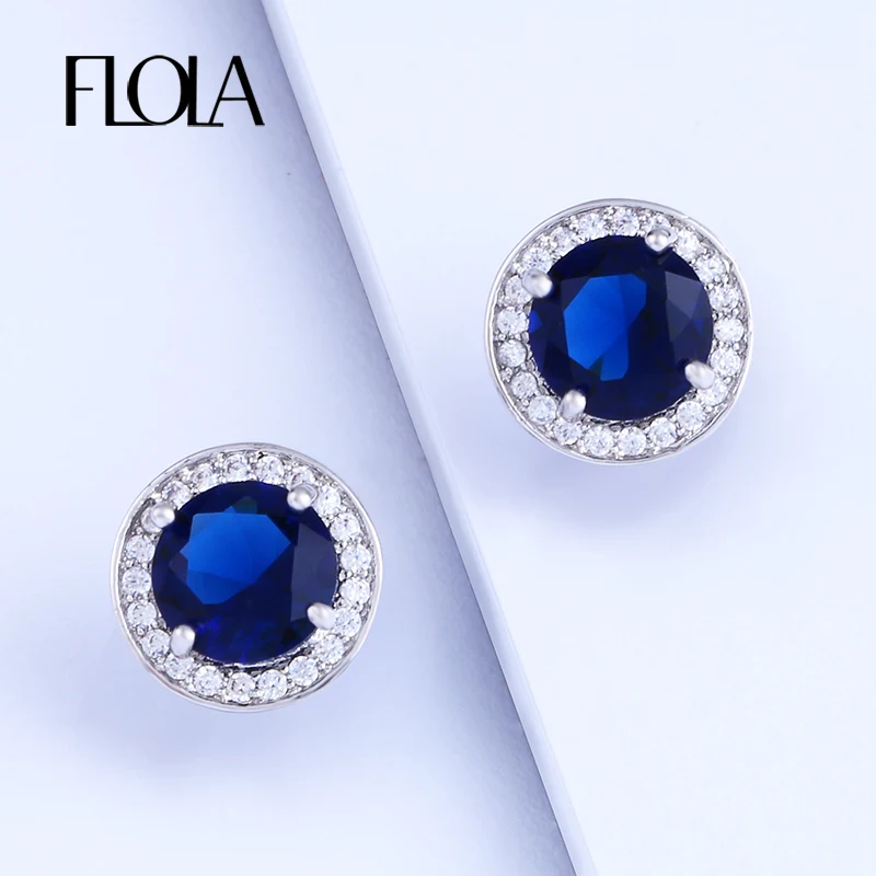 FLOLA 2019 серьги гвоздики с голубым цирконием для женщин модные серебряные 925