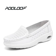Pooloop/ г. Белая обувь для медсестры Женская Удобная рабочая обувь повседневная медицинская обувь без застежки для женщин, мягкая обувь из натуральной кожи на плоской подошве
