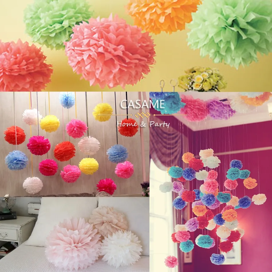 10 шт 1" /25 см папиросная бумага Pom Poms Цветочные шары Свадьба Вечерние помпоны из оберточной бумаги Свадебная вечеринка украшения Ремесло Цветок