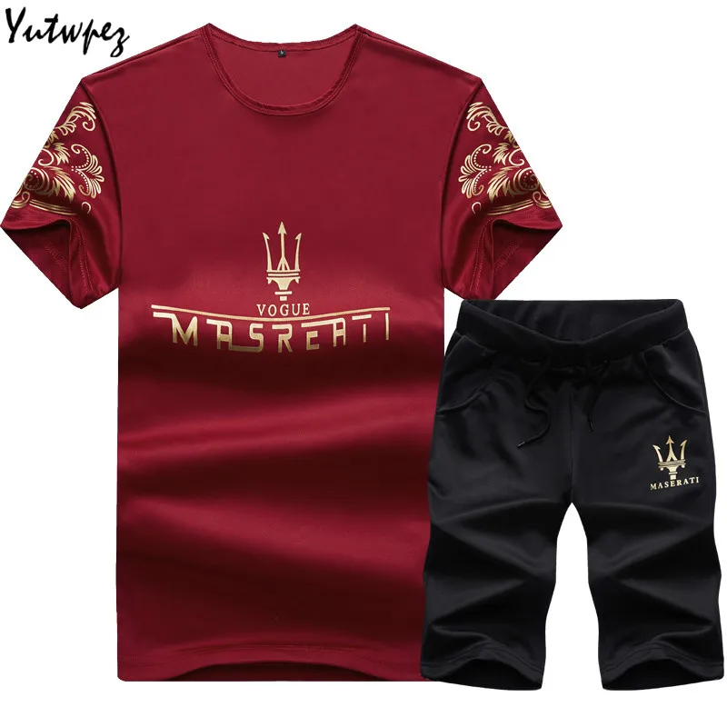 

Summer Men Sweat Suit New Letter Print Short Sleeve Men's Tops Tees Fashion Track Suit O-Neck Trends Fitness Shorts StreetWear