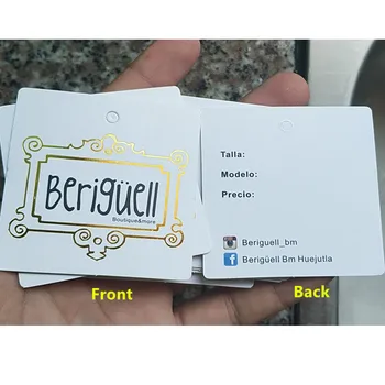 

1000 pcs Custom 400GSM matte coated paper tags Golden foil clothing swing tag 6 * 6 cm