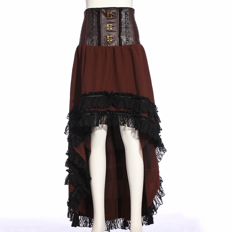 Rq Punk Pu Lederen Vintage Onregelmatige Ruches Vrouwen Sexy Lange Rokken Steampunk Victoriaanse Koffie Cosplay Party Kostuum Vrouwen Rok Rq Punk Pu Lederen Vintage Onregelmatige Ruches Vrouwen Sexy Lange Rokken Steampunk Victoriaanse Koffie Cosplay Party Kostuum Vrouwen Rok