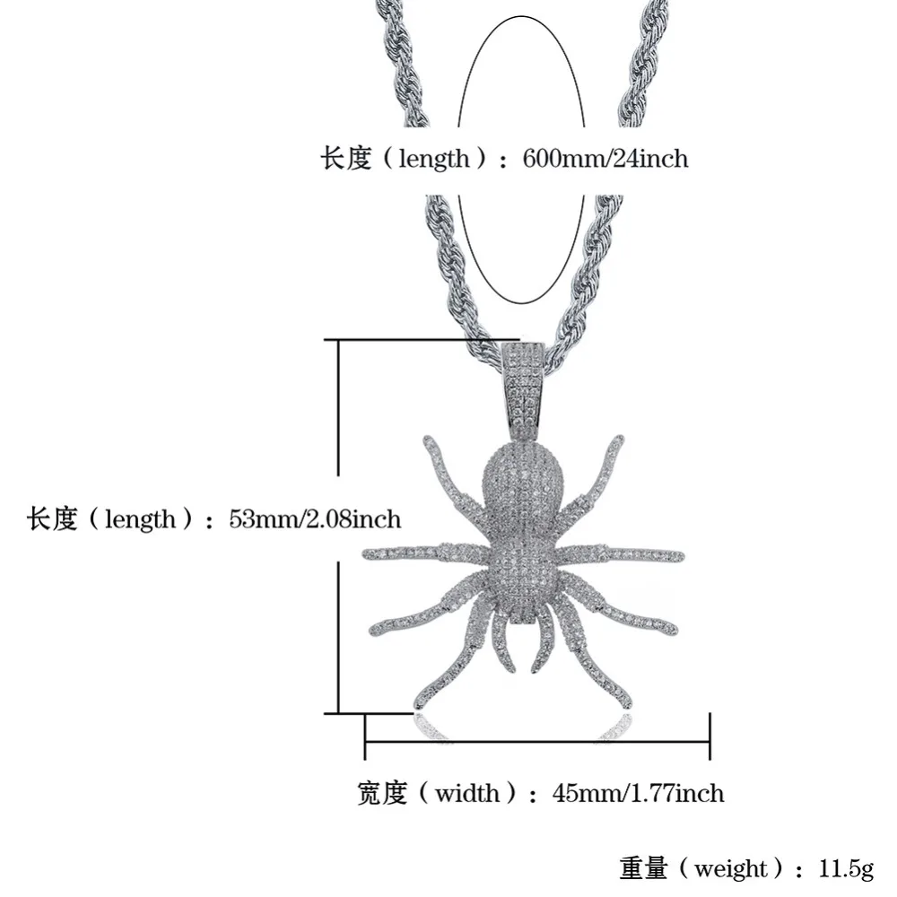 JINAO Мода Паук Iced Out CZ кулон ожерелье мужской подарок хип хоп Золото Серебро Цвет Bling цепи с амулетом ювелирные изделия