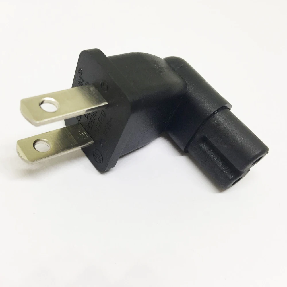 US 2 Prong Right Angle AC power Plug Adapter IEC figure 8 C7 receptacle