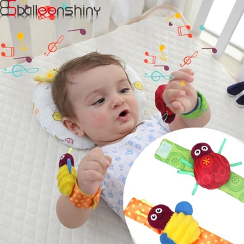 

BalleenShiny 2pcs Baby Beetle Toys Bee Cartoon Wrist Rattle Bracelet Foot Rattles Wrist Plush Toy Baby Early Educational Toys