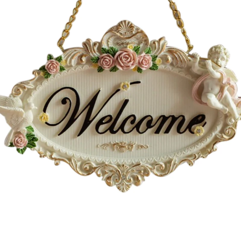 

Welcome And Rose Flowers Resin Door Decoration Bathroom Door Listing Door Plate