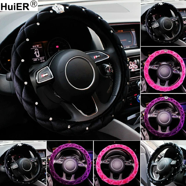 HuiER Auto Lenkrad Abdeckung Kristall Crown Hohe Plüsch Anti-slip Für  37-38CM/15 Auto Lenkrad Auto-Styling Abdeckung - AliExpress