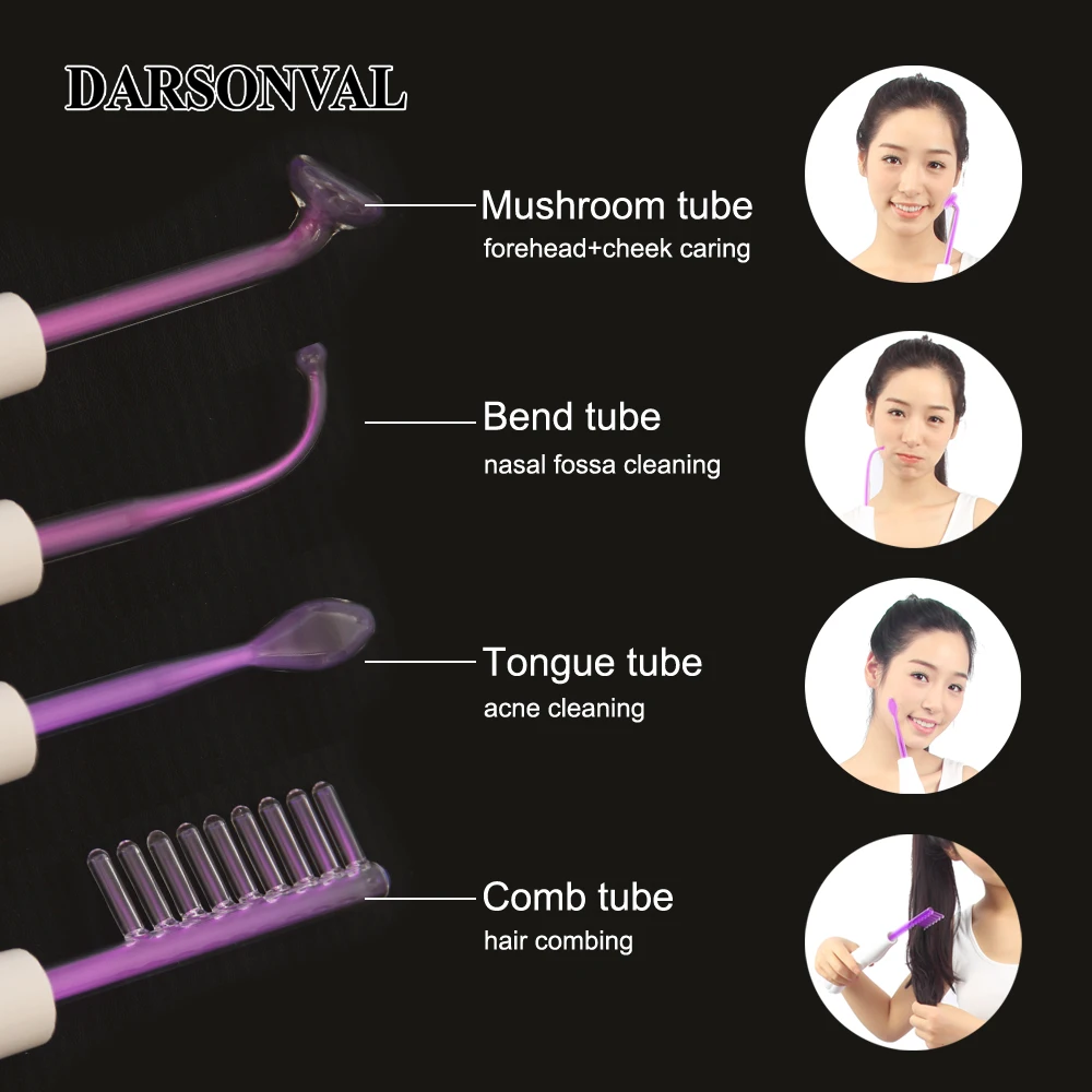 Skup DARSONVAL 4 sztuk wysokiej częstotliwości twarzy szklane rurki elektrody dysze wymiana trądzik Spot Remover fioletowy Ray ciała masażer do twarzy