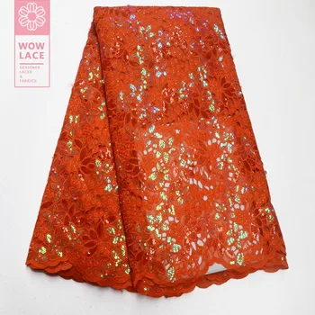 

Dazzling Design 2K19 African Stones Beaded Sequined Laces In Orange Colour Guipure Sequins Beads For Evening Party Dress Sewing