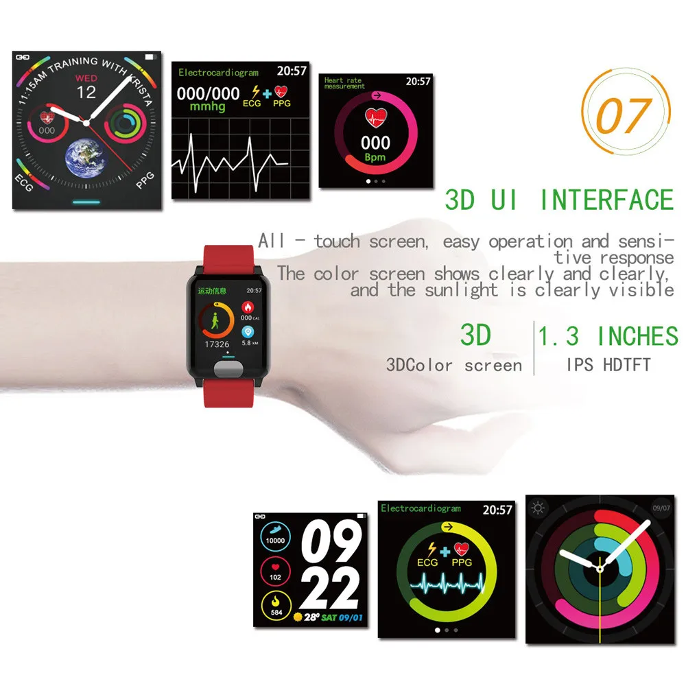 2019 Fashion MEN WOMEN Waterpfoof Level IP67 ECG+PPG Smart Watch Wristband Band Bracelet Heart Rate Monitor Fitness Tracker
