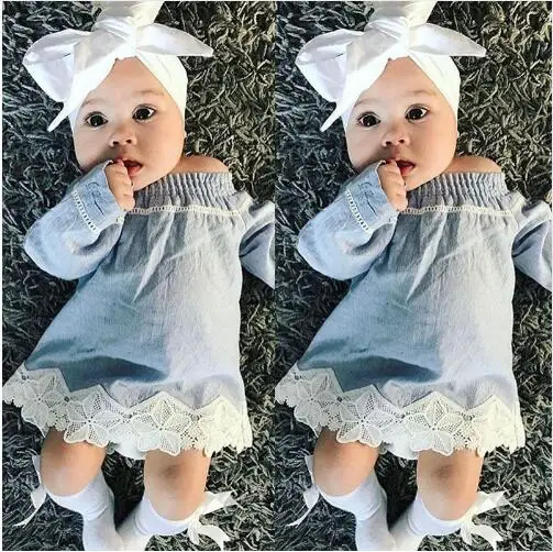 Baby Clothes Girls Denim Lace Dresses Kids Clothing Fashion Ruffles Dress 2018 Babies Summer Dress Baby Girl Clothes