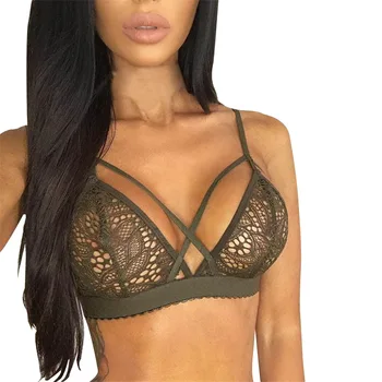 

Sexy Women's Intimates Ladies Lace Cross Strapy Bralette Floral Sheer Deep V Bra Bustier Women Crop Tops Female Underwear