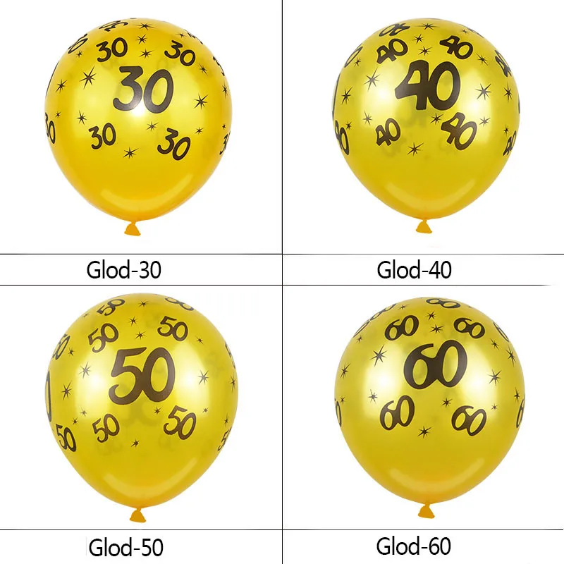 10 шт. 12 дюймов золотой черный 30th 40th 50th 60th латексный гелиевый воздушный шар для
