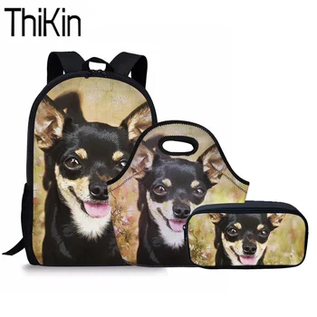 

THIKIN 3Pcs/Set School Bags for Teenager Girls Chihuahua Printing Schoolbag Children Shoulder Backpack Kids Primary School Bag