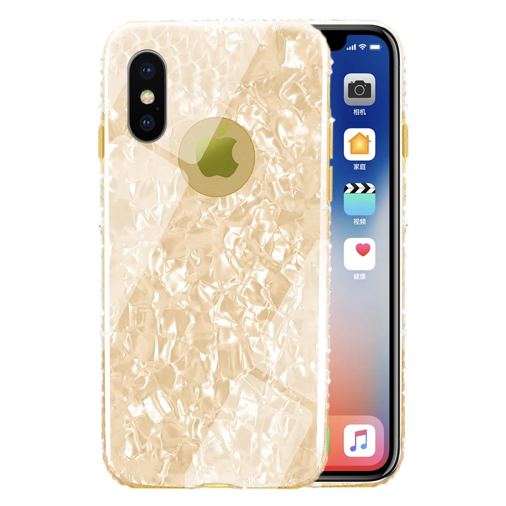 Fashion Conch Shell For iPhone 7 8plus Case Shockproof Soft Bumper Glitter Bling Back Cover Case for iPhone X with Rhinestone (15)