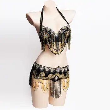 Woman's Eastern Outfits Belly Dance Costume Set Female Sequins Belly Dance Bra Belt Oriental Dance Costume Bellydance Wear