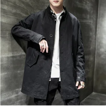 

Mens Overalls Casual Mid-Long Jacket Male Korean Trend Wild Loose Cool Coat Fashion Outwear Collar Fit Office Dating Vocation