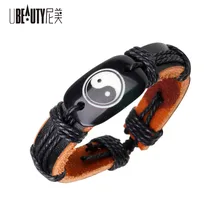 UBEAUTY, персональный браслет в виде животных, винтажный регулируемый кожаный браслет из смолы, Тибетский Стиль, Инь-Ян, слон, сова, амулет, ручной браслет