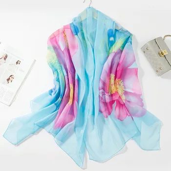 

Summer Scarf Shawl Floral Chiffon Imtation Silk Scarves Long Beach Cover Hijab Scarf Luxury Brand Foulard Femme Foulard