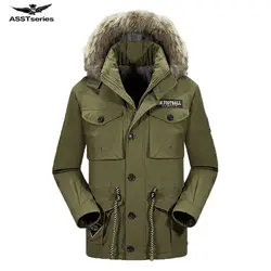 AFS JEEP 2017 зимние мужские большие размеры длинное плюс бархат утолщаются теплый с капюшоном для отдыха хлопчатобумажное пальто для мужчин L-4XL