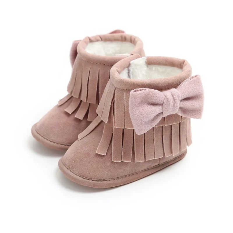 Buy Cute bow Fringe baby boot with fur inside infant