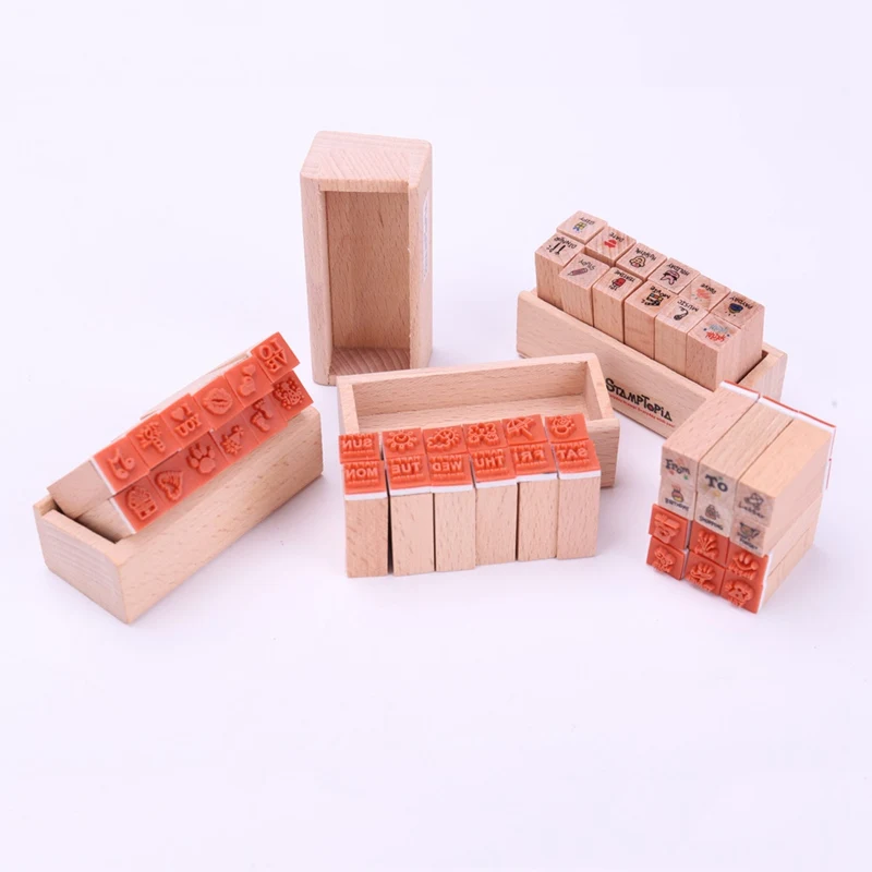 

(12 PCS/set) Decorative Mini Diary Stamp Wooden Rubber Stamp DIY Handmade Scrapbook Students Stamps Arts Stationery Set