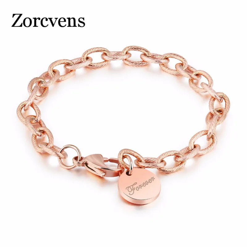 ZORCVENS классические ювелирные изделия из нержавеющей стали Forever подвеска любовь браслет для женщин розовое золото цвет подарок на день рождения Nover Fade