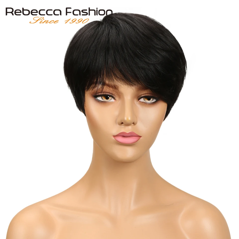 Rebecca короткие прямые волосы парик перуанские Remy человеческие волосы парики для черных женщин коричневый красный смешанные цвета машина сделано парик