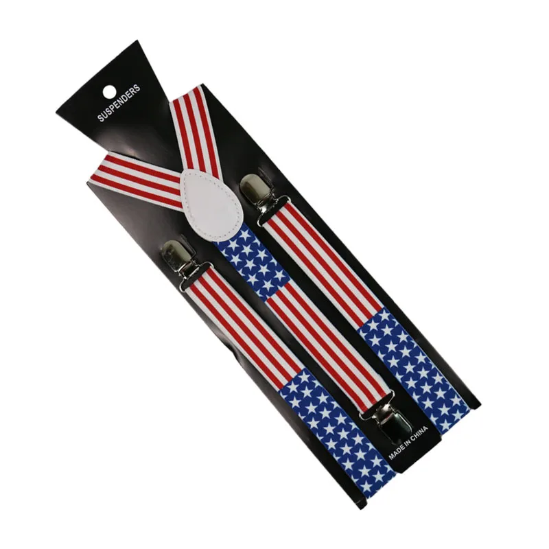 Winfox 2,5 см в ширину США американский флаг узор чулок серьга унисекс-на брекеты эластичные тонкие подтяжки в форме буквы У на спине подтяжки - Цвет: Белый