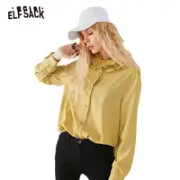 ELF SACK Stylish Women Neck Fold Whiter Blouses Long Sleeve Vintage Shirts Womens Basic Lantern Sleeve Loose Tops