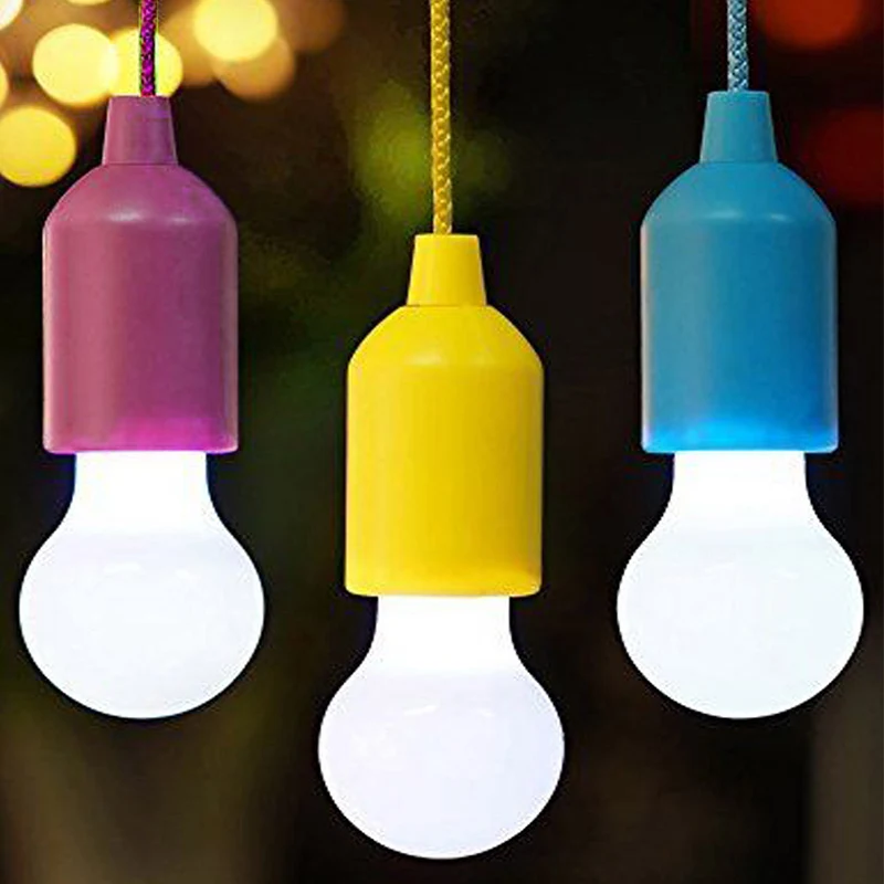 

Portable pull bulb light LED Lamp Camping Lantern Outdoor Battery Powered Colorful LED bulb Hanging Lamp White Lighting