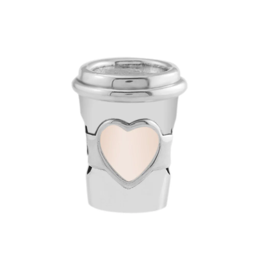 

Pandulaso Drink To Go Pink Heart Cup Charms 2018 New Summer Silver 925 Jewelry Take A Break Coffee Cup Charms for Jewelry Making