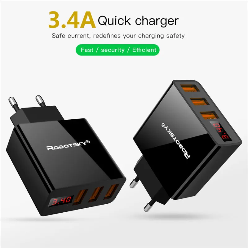 5 V 3.4A سريع USB الهاتف شاحن 3 ميناء السفر USB الجدار محول للشحن LED عرض لنا/الاتحاد الأوروبي التوصيل ل فون سامسونج Xiaomi اللوحي 5 V 3.4A سريع USB الهاتف شاحن 3 ميناء السفر USB الجدار محول للشحن LED عرض لنا/الاتحاد الأوروبي التوصيل ل فون سامسونج Xiaomi اللوحي