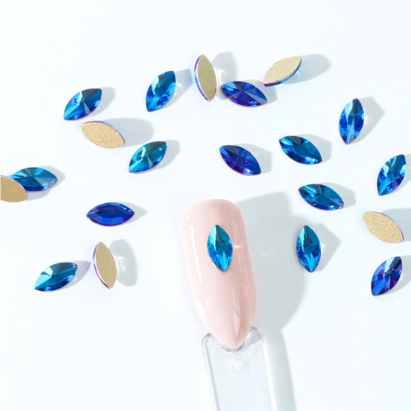 20 шт, Синие стразы для дизайна ногтей, набор блестящих огненных кристаллов, конский глаз, треугольный каменный декор, маникюрный аксессуар из камней, CHR06