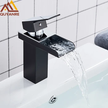 

Quyanre Matte Black Chrome Waterfall Basin Faucet Bathroom Mixer Tap Sink Faucet Single Handle Mixer Tap Toilet Mixer Tap