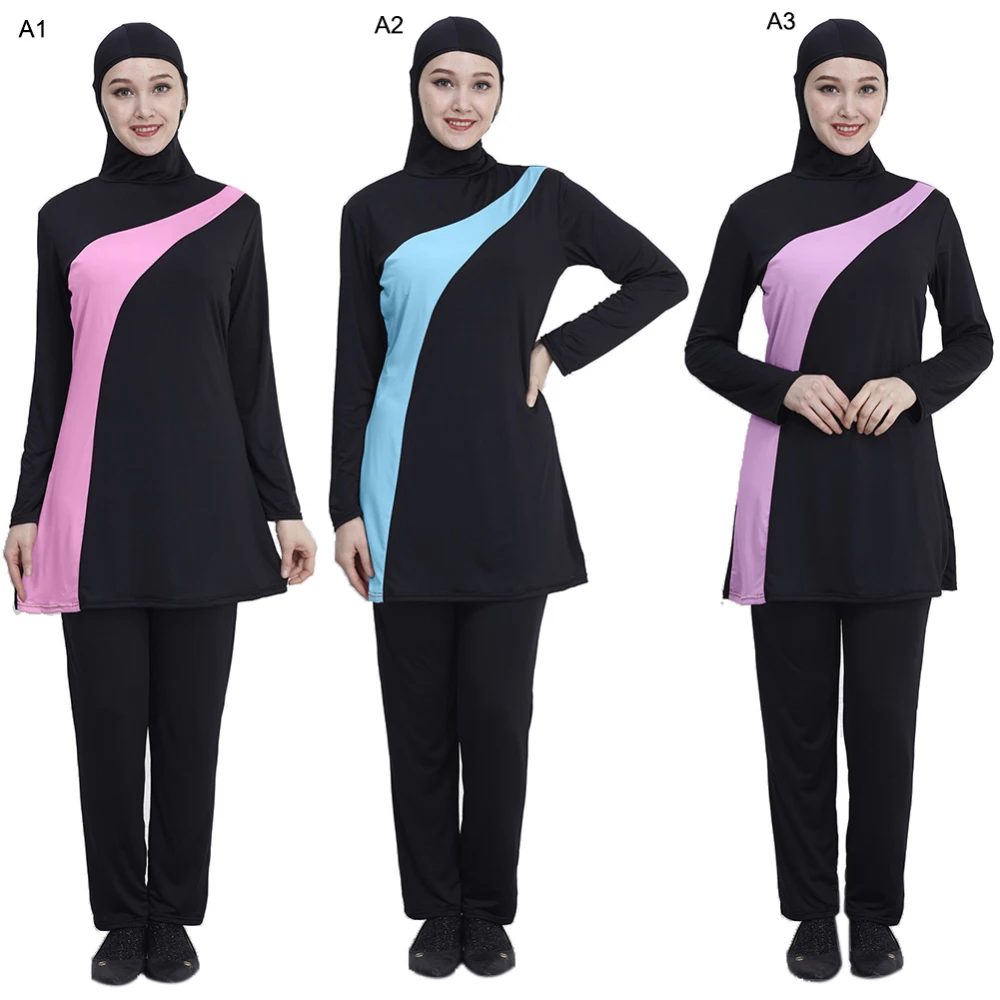 

Female Muslim Swimsuit Two-piece Long Sleeve Swimwear Bathing Suit with Cap