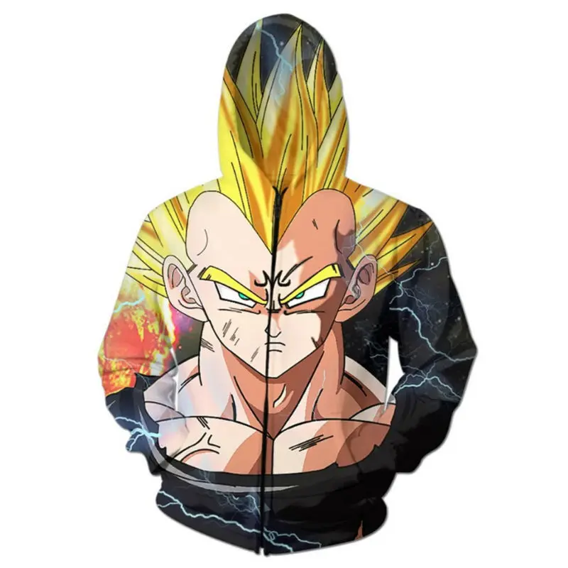 

Dragon Ball Z Super Saiyan Hooded Sweatshirt Zipper Outerwear Anime Vegeta 3D Printed Hoodies Men Zip Up Hoody Plus Size 5XL