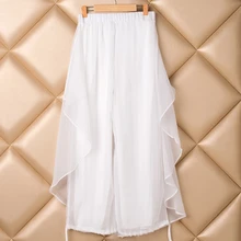 OL белые шифоновые брюки Женские однотонные широкие брюки длинные свободные повседневные брюки с эластичной резинкой на талии модные Универсальные штаны для девочек