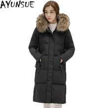 AYUNSUE/Лидер продаж, европейская осенне-зимняя куртка с утиным пухом, Женская парка, новинка, длинная толстая куртка с мехом енота и лисы, Женская куртка LX1009