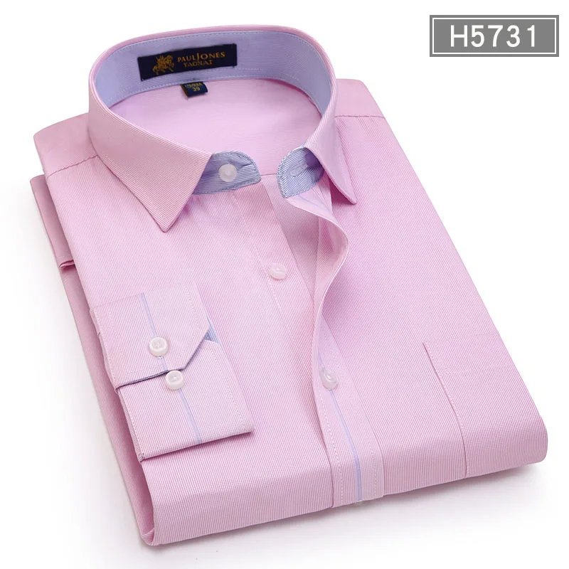 Мужская рубашка с длинным рукавом и контрастным воротником, не железная деловая официальная одежда, брендовая мужская рубашка, высокое качество, мужские повседневные рубашки - Цвет: 5731