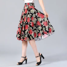 Летняя плиссированная юбка, юбка до колена с цветочным принтом, юбки с эластичной резинкой на талии, женская уличная юбка для девочек