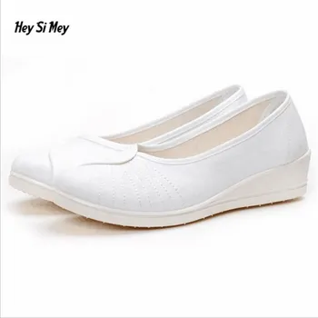 

SDTRFT Four season white Nurse shoes Soft-bottom Flats Zapatos Canvas womam shoes Casual Breathable zapatos mujer size:35-39 40