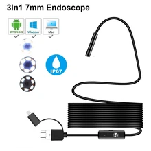 2M 5M 7mm Endoscope Camera Sanke flexible Hard Cable Type-C Mircrousb Port Inspection Borescope Camera For PC Android smartphone