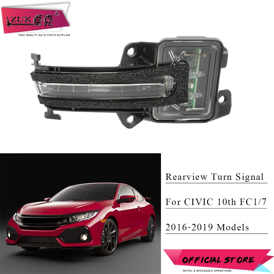 

ZUK Rearview Mirror LED Turn Signal Flasher Light Indicator Lamp For HONDA CIVIC 2016 2017 2018 2019 10th Generation FC1 FC7
