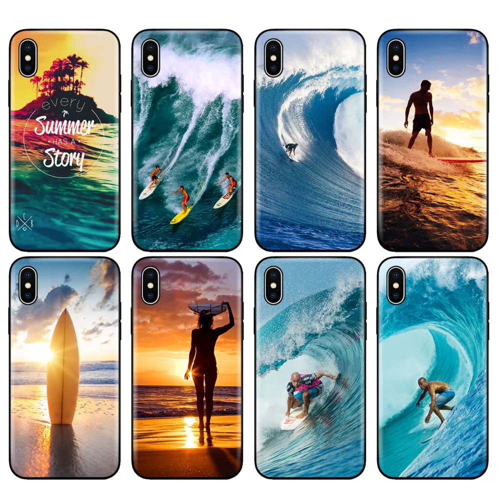 Черный чехол из ТПУ для iphone 5 5s SE 2020 6 6s 7 8 plus x 10 XR XS 11 pro MAX морская волна серфинг лето