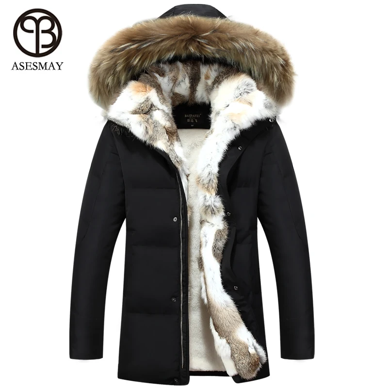 Men Asesmay Winter Jackets Brand Clothing Raccoon Hooded