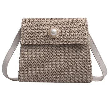

TFTP-Woven Straw Bag Women Small Pearl Lock Tote Bags For Summer Travel Messenger Bag Ladies Shoulder For Girl