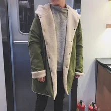 2017 Winter Mens Thicken Lamb Loose Long Coat Brand Parka Casual Jacket In Warm Fashion Hooded Outerwear Cotton-padded M-XL
