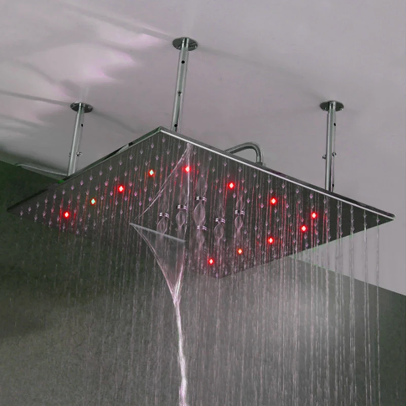 

24 Inch Waterfall LED Shower Head Big Rainfall Bathroom Shower Misty 600mm LED Light Showers Ceiling Water Power Headshowers